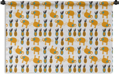 Wandkleed - Wanddoek - Olifant - Ananas - Geel - Patroon - 180x120 cm - Wandtapijt