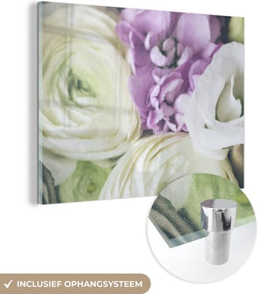MuchoWow® Glasschilderij 120x90 cm - Schilderij acrylglas - Bloemen - Rozen - Natuur - Foto op glas - Schilderijen