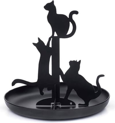 Kikkerland Sieradenhouder - Zwarte kat - Geschikt voor oorbellen / kettingen / armbanden - 14x13,5 cm