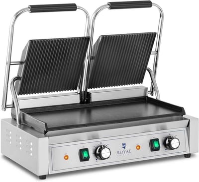 Contactgrill Dubbel - Elektrische Grill - Snel Grillen - Geribbelde gladde platen - 57x37x23 cm - Zilver