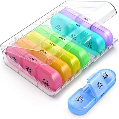 Draagbare pillendoos voor 7 dagen met 3 compartimenten voor ochtend, middag en nacht - Pillendoos met transparante opbergdoos voor eenvoudig reizen - Stevige sluitsluiting - 156*120*40mm