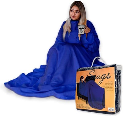 MikaMax Snugs - Plaid - Fleece Deken - Deken Met Mouwen - Hoodie Deken - Warmtedeken voor Volwassen en Kinderen - 140 x 185 cm - Blauw