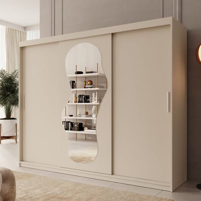 Meubella - Kledingkast Ulysses - Beige - 250 cm - Met spiegel