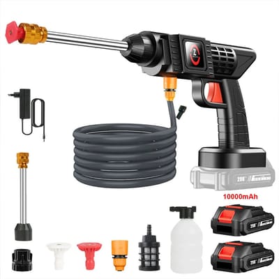 LUMÉ STORE Hogedrukreiniger - Hogedrukspuit - Tuinslang Pistool - Draadloos - 2 Batterijen - Schuimkanon - 5M Slang - 21V - Zwart