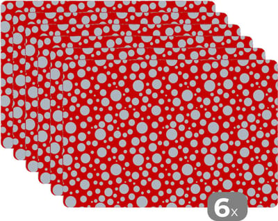 Placemat - Placemats kunststof - Bubbels - Rood - Stippen - Patroon - 45x30 cm - 6 stuks - Hittebestendig - Anti-Slip - Onderlegger - Afneembaar