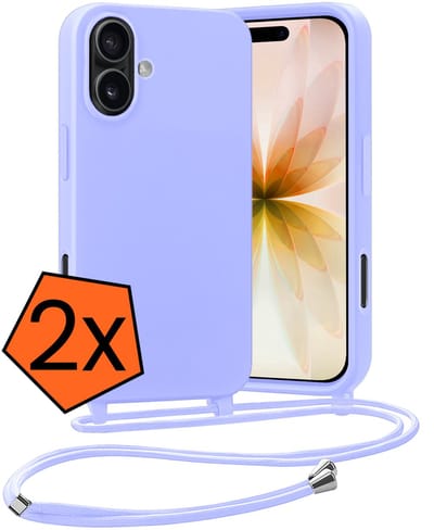 Hoesje Geschikt voor iPhone 17 Hoes Met Telefoonketting - Backcover Geschikt voor iPhone 17 Case Met Koord - Lila - 2 PACK