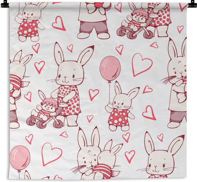 Wandkleed - Wanddoek - Konijnen - Liefde - Patronen - 90x90 cm - Wandtapijt