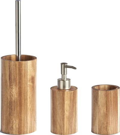 Zeller Badkamer accessoires set - 3-delig - acacia hout - WC borstel - zeeppompje - tandenborstelhouder