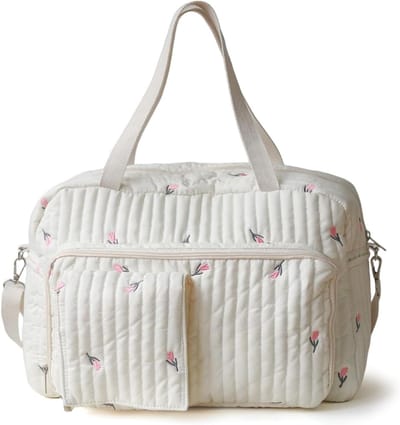 Gewatteerde Luiertas - Baby Draagtas - Moeder Reizen - Tulpen Patroon - 42x16x28 cm - Beige