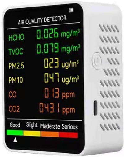 6-in-1 Luchtkwaliteit Monitor met Sensor voor Formaldehyde, PM2.5, CO2 en TVOC
