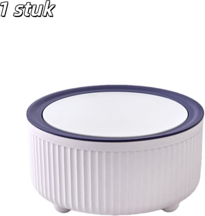 1 stuk - Afvalbak - Tafelafvalbak - Push-to-open deksel - Minimalistische prullenbak - Geschikt voor salontafels en bureaus - Rond - Blauw en wit