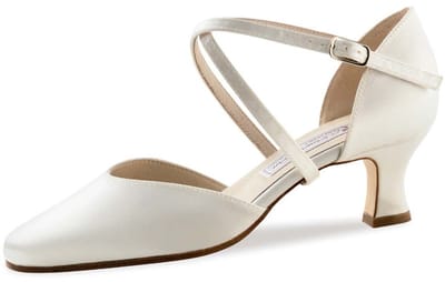 Werner Kern Patty LS Bruidsschoenen en Dansschoenen Dames - Lederen Zool - Hak 5,5 cm - Wit Satijn - Drukknoopje - Dichte Neus - Ballroom, Latin, Salsa, Tango - Werner Kern Bridal - Wit - 42