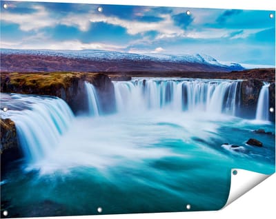 Gards Tuinposter Watervallen in het Blauw Groene Water - 120x80 cm - Tuindoek - Tuindecoratie - Wanddecoratie buiten - Tuinschilderij