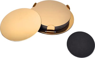 Benson Gouden RVS onderzetters - set van 6 - luxe en praktisch - 8,5 cm - met houder