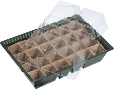 Nature - Kweekbak/kweekkastje met deksel - Inclusief turfpotplaat - 33 x 23 cm - met 24 kweekpotjes