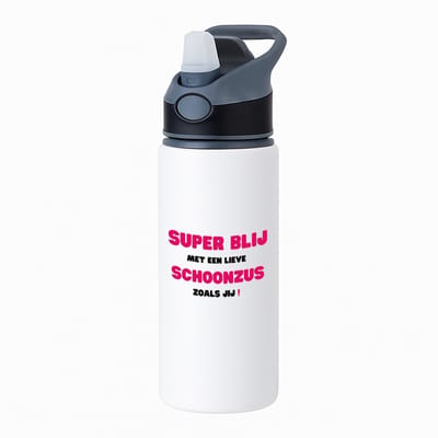 Hacebo® - super blij met een lieve schoonzus zoals jij waterfles met rietje zwart - Zus - de liefste schoonzus - verjaardag - cadeautje voor zus - zus artikelen - kado - geschenk - water fles - 650ML