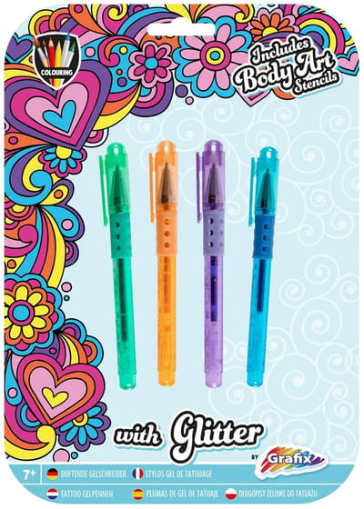 Grafix Tattoo Glitter Gelpennen op kaart