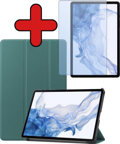 Hoesje - Geschikt voor Samsung Galaxy Tab S9 - Met Screenprotector - Trifold Bookcase Hoes - Hard Cover Case - Met Uitsparing Geschikt voor S Pen - Hardcover Book - Tablethoes - Donkergroen