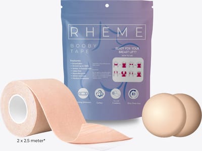 Boob Tape - Siliconen Nipple Covers - Plak BH Tape met Covers - Herbruikbaar - 5 Meter - 2 Tepel Covers - Tepelplakkers - Borsten Tape Set - Beige - Rheme