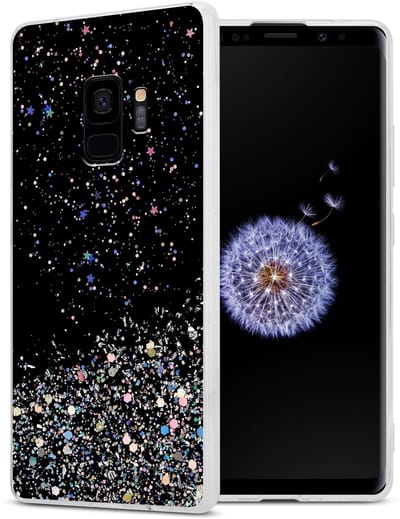 Cadorabo Hoesje geschikt voor Samsung Galaxy S9 in Zwart met Glitter - Beschermhoes van flexibel TPU silicone met fonkelende glitters Case Cover Etui