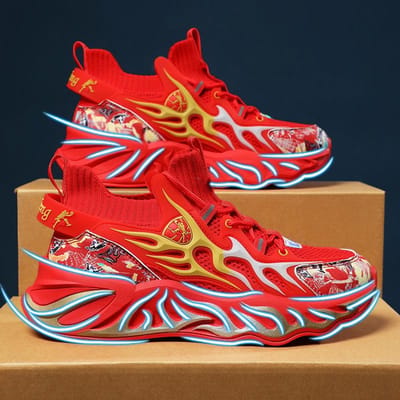 Grote Maat Chinees Rood Blade Schoenen Heren Koppels Vliegend Gebreide Sneakers Casual Hardloopschoenen Nationale Trend Heren 44