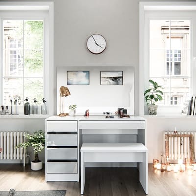 Kaptafel met Spiegel - Dressing Table - Make-up Routine - Krasbestendig Oppervlak - 120 x 75 cm - Wit Hoogglans