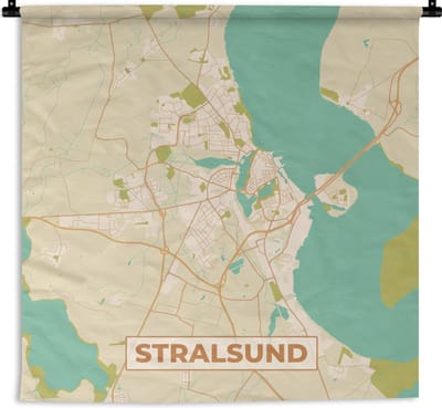 Wandkleed - Wanddoek - Stralsund - Kaart - Vintage - Stadskaart - Plattegrond - 180x180 cm - Wandtapijt