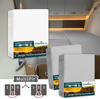 Dexitex 1 x Molton 2 x Hoeslaken licht grijs / 4 delige set-Geschikt voor Camper lengtebedden of enkele bedden