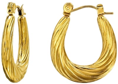 Joy Ibiza - Ovale oorbellen - druppel oorringen met twist gravure - 17 x 22 mm - Franse sluiting - chirurgisch staal - ear party boho - bohemian style - ip/pvd gold plated