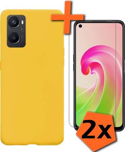Hoes - Met 2x Screenprotector - Geschikt voor OPPO A76 - Sterk & Shockproof - Back Cover - Siliconen Case - Telefoon Hoes - Geel