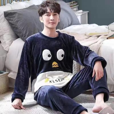 Cartoon Groen Dinosaurus Design Pyjama voor Mannen Koreaans Kawaii Schattig Letterprint Herenpyjama Herfst Winter Warm Nachtkleding XXL