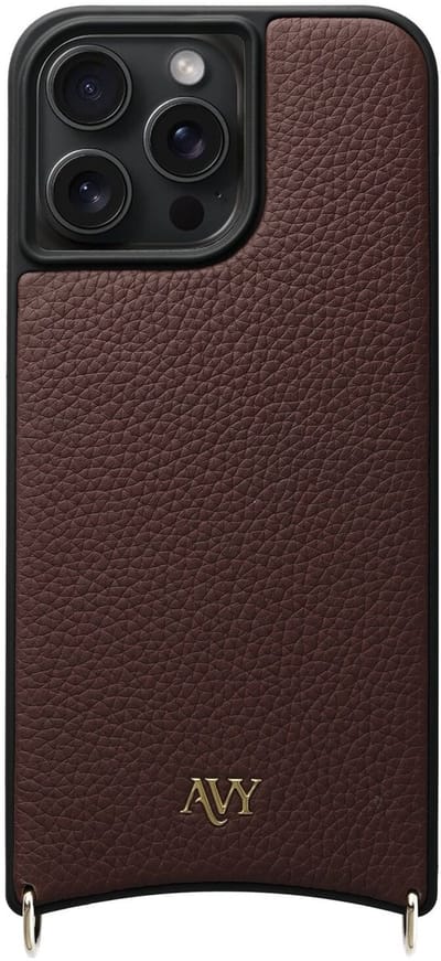 AVY Leren Hoesje geschikt voor Apple iPhone 15 Pro Max | Compatibel met MagSafe | Leather Case | Back Cover | Haakjes voor koord | Chocolate