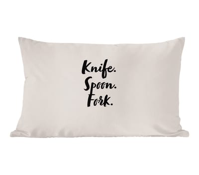 Sierkussens - Kussentjes Woonkamer - 50x30 cm - Quotes - Koken - Spreuken - Knife. Spoon. Fork. - Bestek