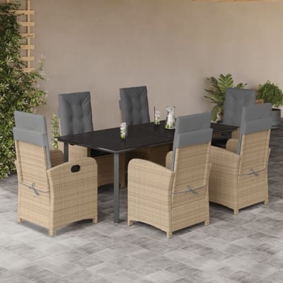 vidaXL - 7-delige - Tuinset - met - kussens - poly - rattan - gemengd - beige