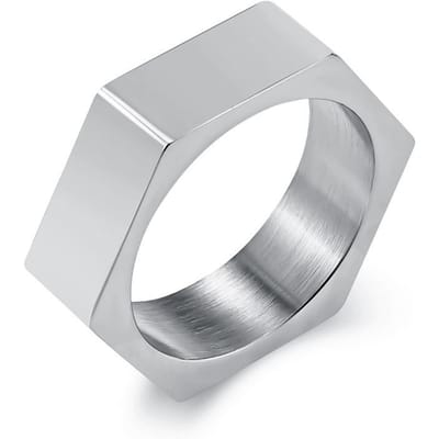Koude Neutrale Stijl Titanium Staal Zeshoekige Gladde Gegraveerde Ring voor Mannen Modieuze Niche Gepersonaliseerde Roestvrijstalen Ring 8# white