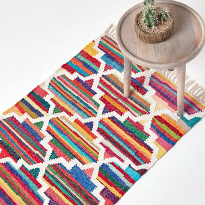 Homescapes handgeweven kelimkleed Amsterdam met geometrisch patroon van 100% katoen, kleurrijk, 66 x 200 cm