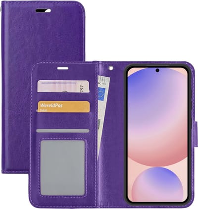 Hoesje - Met Pasjeshouder - Geschikt voor Samsung Galaxy S24 FE - Luxe Bookcase Portemonee - Flip Case - Kunstleer Book Case - Flipcase - Book Cover - Walletcase - Portemonneehoes - Donkerroze