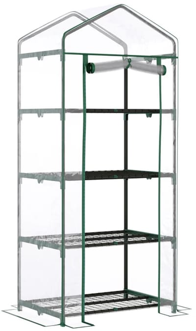 Mini Kas met Roldeuren - Tuinkas - 4 etages - Foliekas - Broeikas - Met Planken - Koude Bak - Kweekkas - Tomatenkas - Groentekas - Plantenkas - voor Groenten, Bloemen, Planten - 70x50x160 cm - Transparant
