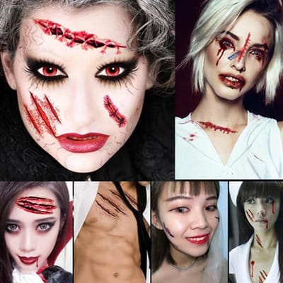 Halloween Tattoo Stickers voor Kostuums - Duivels, Zombies, Vampiers en Heksen - Creepy Gezichts- en Wondtatoeages voor Volwassenen en Kinderen