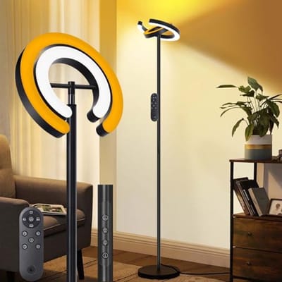 Dimbare LED vloerlamp met dubbele ring en afstandsbediening voor woonkamer en slaapkamer