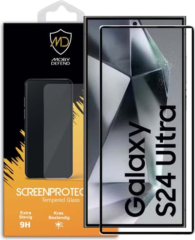 MobyDefend Screenprotector - Geschikt voor Samsung Galaxy S24 Ultra - Screensaver Met Zwarte Randen - Gehard Glas