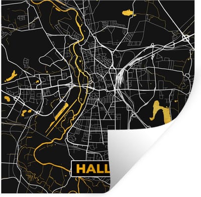 Muurstickers - Sticker Folie - Halle - Stadskaart - Goud - Plattegrond - Kaart - Duitsland - 100x100 cm - Plakfolie - Muurstickers Kinderkamer - Zelfklevend Behang XXL - Zelfklevend behangpapier - Stickerfolie