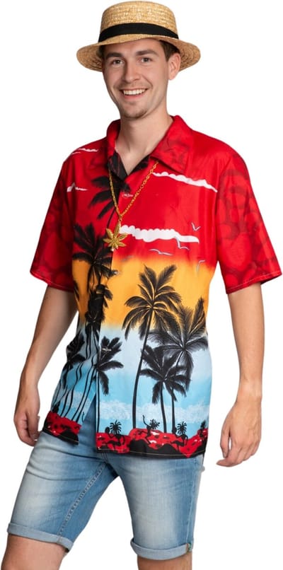 Partychimp Hawaii Blouse Mannen Paradise Carnavalskleding Heren Foute Party Verkleedkleren Volwassenen Hawaii Shirt Heren Tropische Outfit Toppers 2026 Summer is Magic - Polyester - Rood - Maat S/M