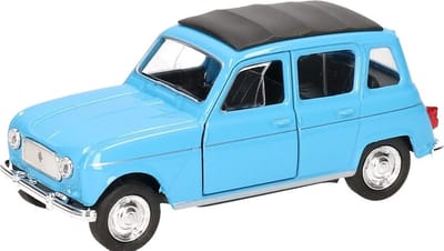 Modelauto Renault 4 - blauw - 11 cm - schaalmodel auto - schaal 1:34 - pull-back motor - speelgoed