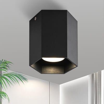 NETTLIFE Opbouwspot - 1-Lichts - Zwart - zeshoekig - GU10 Fitting - Plafondspot - Metaal - Moderne Plafondlamp - voor Woonkamer | Slaafkamer | Gang - Zonder Lichtborn