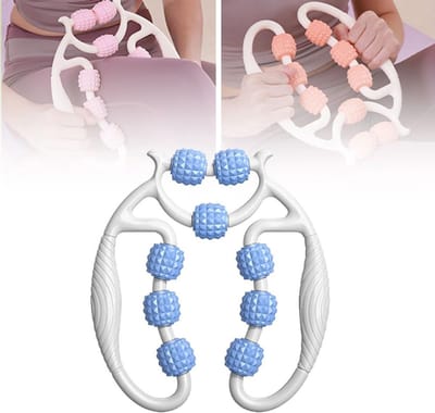 Massage Roller - Massagebal - Triggerpoint - Foamroller - Nek, armen en benen - Cellulitisroller - Massageroller met handvat - Spierpijnverlichting (blauw en wit)