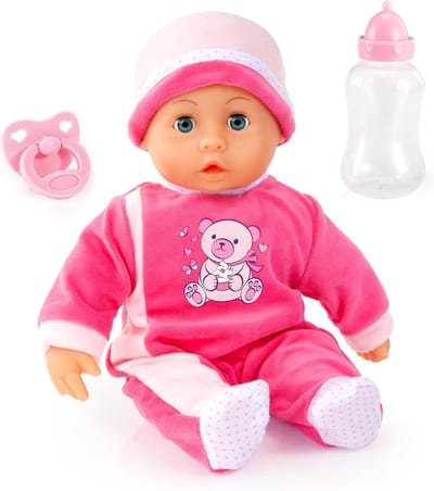 Interactieve Babypop van 38 cm met Zacht Lichaam, Geluiden, Fopspeen en Fles