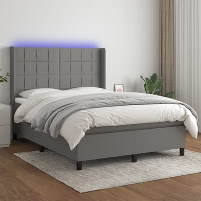 vidaXL - Boxspring - met - matras - en - LED - stof - donkergrijs - 140x200 - cm