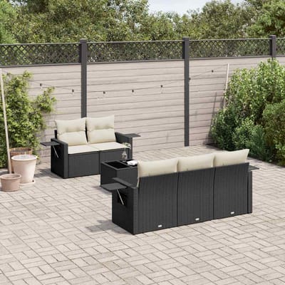 vidaXL - 6-delige - Loungeset - met - kussens - poly - rattan - zwart