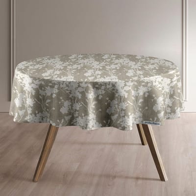 Protecttable - Rond Tafelzeil Bloem Beige Ø138cm - Tafelkleed Afwasbaar - Kunststof